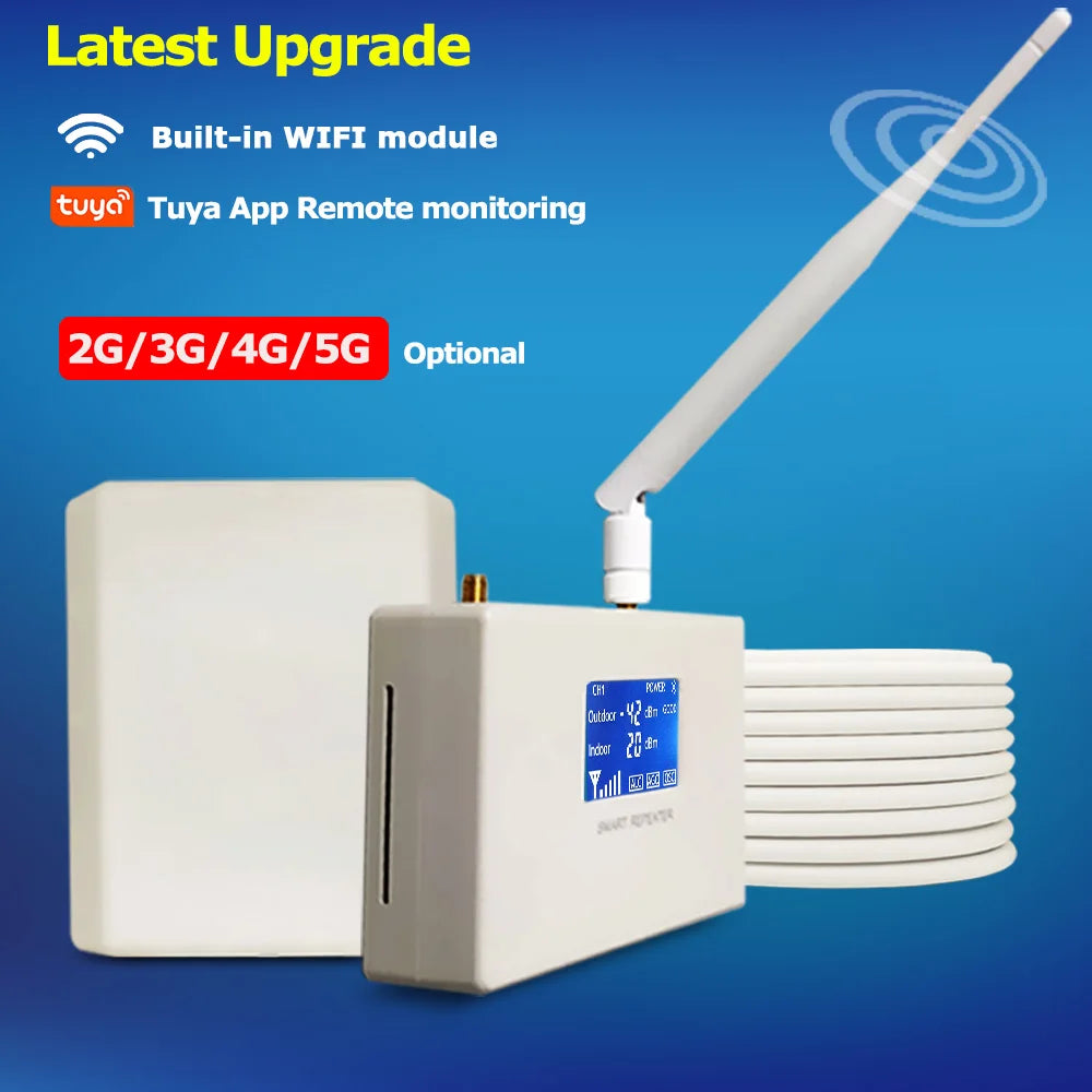 New Upgrade 3G 4G 5G Signal Booster Cell Phone Repeater EGSM 2G Amplifier for Mobile B1/B3/B5/B8/B20/B28 Tuya App Monitoring
