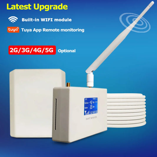 New Upgrade 3G 4G 5G Signal Booster Cell Phone Repeater EGSM 2G Amplifier for Mobile B1/B3/B5/B8/B20/B28 Tuya App Monitoring