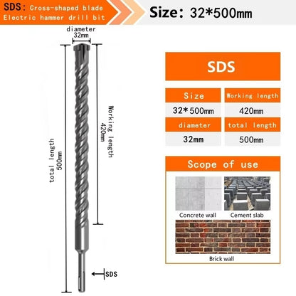 Concrete SDS plus Bit Cross Cutter Head Double Auger Hammer 110 160 210 350 500Mm Wall Brick Block Electric Hammer Masonry Bit