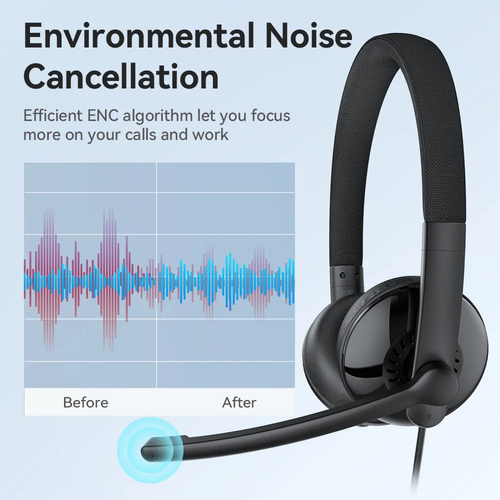 Wired Headset with Microphone Call Center USB Headphones ENC Noise Cancelling Office Cable Earphones for Phone/Pc Computer
