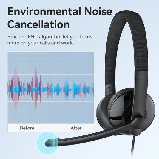 Wired Headset with Microphone Call Center USB Headphones ENC Noise Cancelling Office Cable Earphones for Phone/Pc Computer