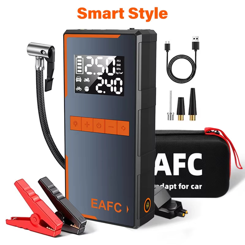 2025 Newest All-In-One Car Emergency Jump Starter & Air Pump 1200A Peak 150PSI Tire Inflator with LED Light & Power Bank