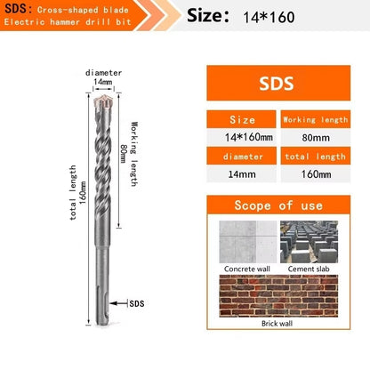 Concrete SDS plus Bit Cross Cutter Head Double Auger Hammer 110 160 210 350 500Mm Wall Brick Block Electric Hammer Masonry Bit