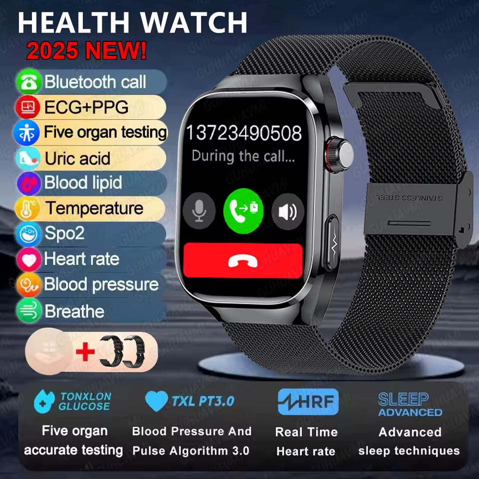 2025New Micro Physical Examination Smart Watch for Men Uric Acid Body Fat Five Organ Health Watches Bluetooth Call Smartbracelet