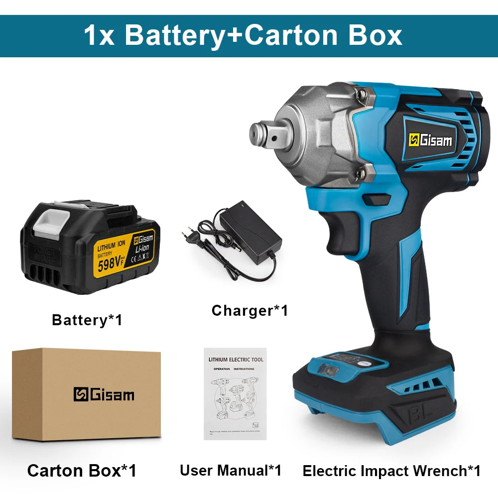 1200N.M Torque Brushless Electric Impact Wrench 1/2 Inch Cordless Wrench Screwdriver Power Tool for Makita 18V Battery Pin
