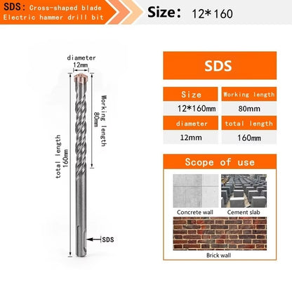 Concrete SDS plus Bit Cross Cutter Head Double Auger Hammer 110 160 210 350 500Mm Wall Brick Block Electric Hammer Masonry Bit