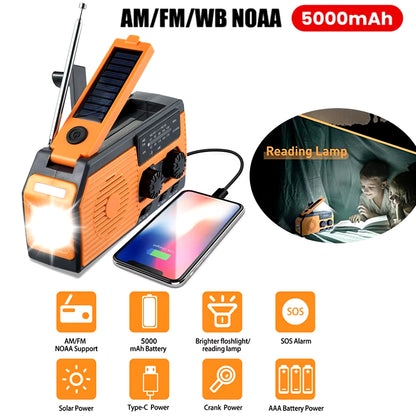 LOTOTG Portable Emergency Solar Power Radio Hand Crank Charging AM/FM Weather Radio Led Reading Flashlight Bank Phone Charger
