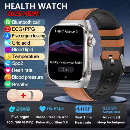 2025New Micro Physical Examination Smart Watch for Men Uric Acid Body Fat Five Organ Health Watches Bluetooth Call Smartbracelet