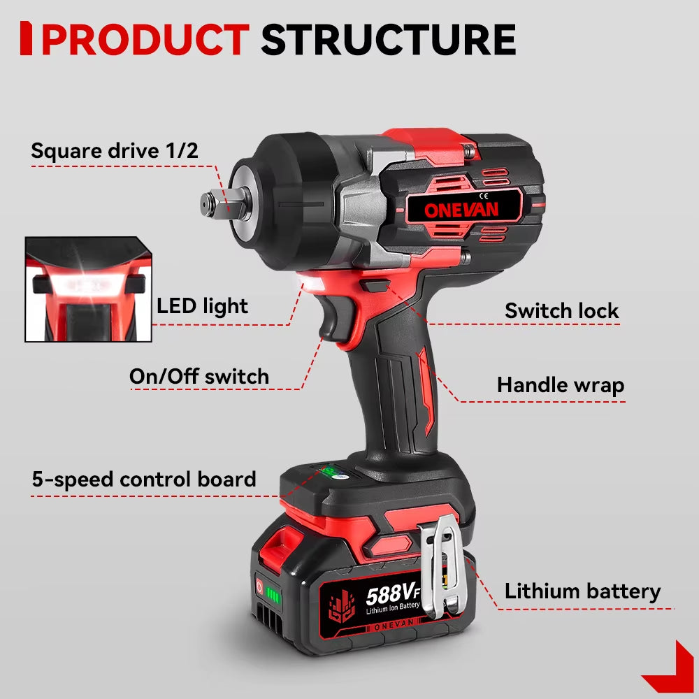 2800N.M 2800W Brushless Electric Impact Wrench 1/2 Inch Cordless Wrench Screwdriver Power Tool for Makita 18V Battery Pin
