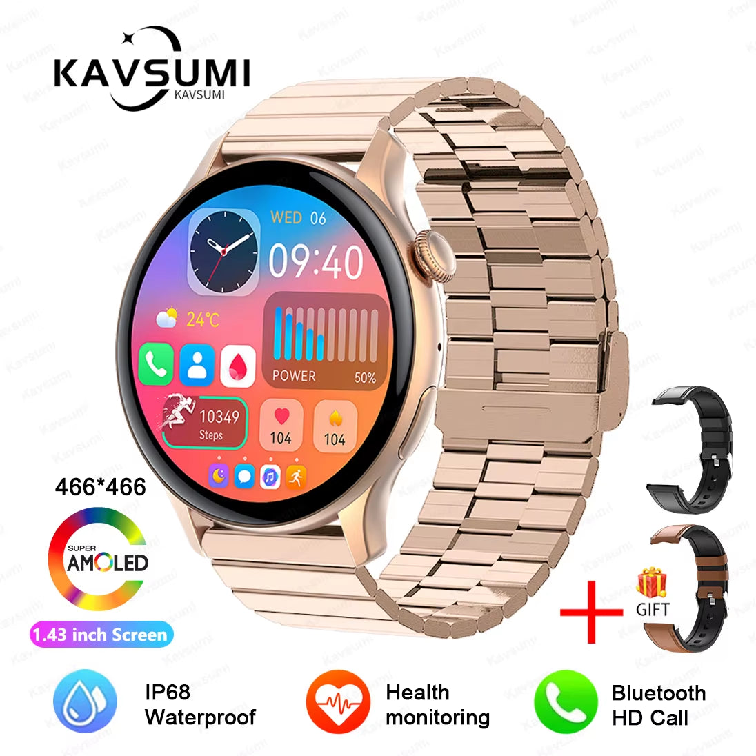 2025 NFC Smart Watch Amoled HD GPS Track Sports Heart Rate Bluetooth Call Waterproof Ladies Women Smartwatch for Huawei Xiaomi