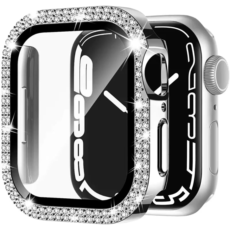 Glass+Diamond Cover for Apple Watch Case 46Mm 40Mm 44Mm 41Mm 42Mm 45Mm Bling Bumper Protector Iwatch Series 10 9 Se 5 6 7 8 Case