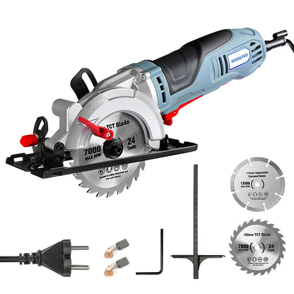 750W Mini Circular Saw with 2Pc Saw Blades for Cutting Tiles Plastics 5200Rpm Portable DIY Woodwork Power Tool Carpentry