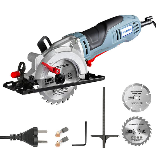 750W Mini Circular Saw with 2Pc Saw Blades for Cutting Tiles Plastics 5200Rpm Portable DIY Woodwork Power Tool Carpentry