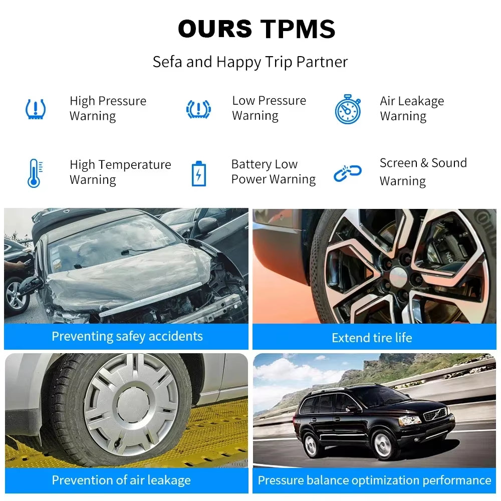 Intelligent TPMS Solar Tyre Pressure Monitoring System Parking Sensors for Cars Temperature Tire Air Pressure Gauge