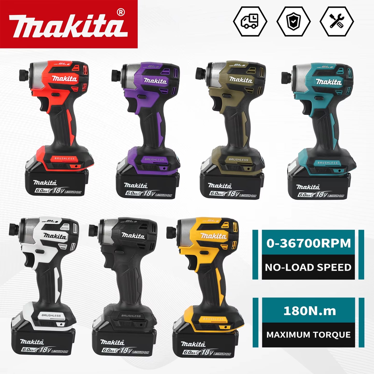 18V Cordless Impact Driver LXT BL Brushless Motor Electric Drill Wood/Bolt/T-Mode 180 N·M Rechargeable Power Tools DTD173