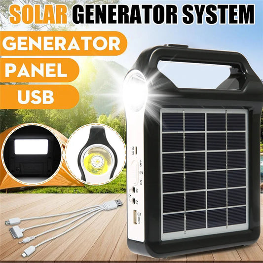 Portable 15W Rechargeable Solar Panel Power Storage Generator Kit USB Charger with Lamp Lighting Home Solar Energy System