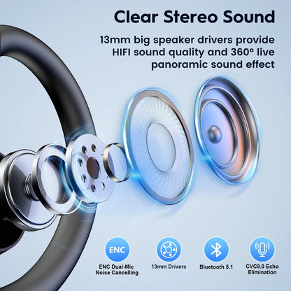 M53 Bluetooth Headset Wireless Headphone Dual-Mic Mute Noise Cancelling Earpiece Handsfree Earphones for Driver Office