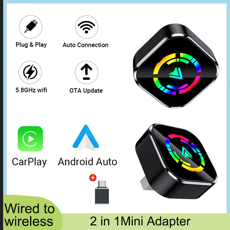 2025 NEW Wireless Carplay Adapter Android Auto 2In 1 Smart Dongle WIFI for Iphone Android Phone for Volvo Benz Mg Kia Chery VW