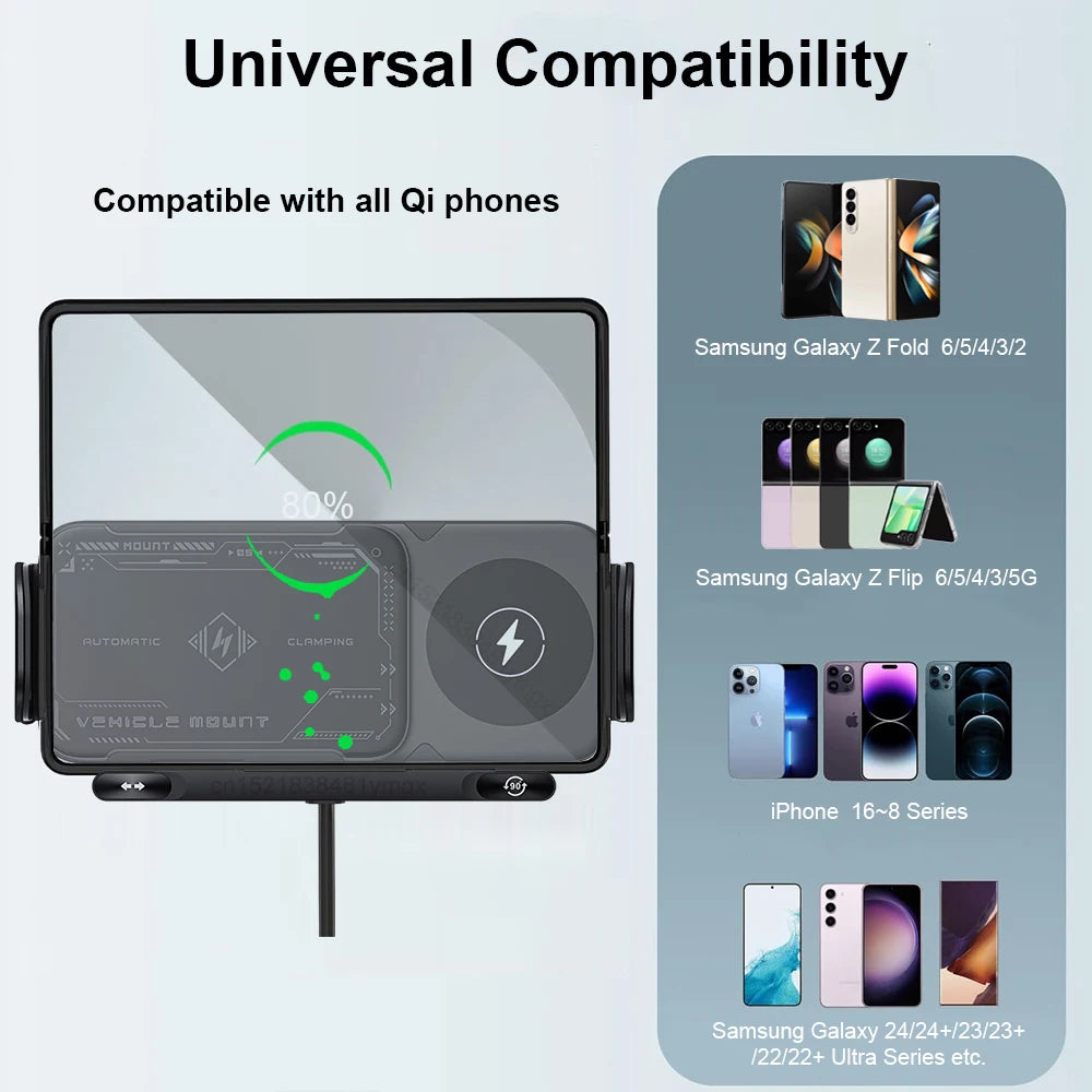 Car Wireless Charger Dual Coil Fold Screen Phone Fast Charging for  Galaxy Z Fold 5 6 Flip 3 4 Air Vent Car Phone Holder