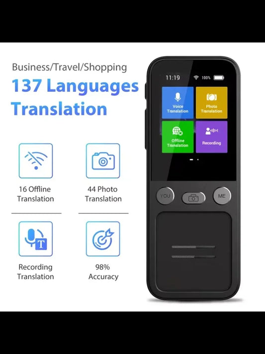 T16 AI Voice Real Time Translator Machine 138 Multi Online Languages Voice-Record 3.1 Inch Big Screen Portable Offline Tradutor