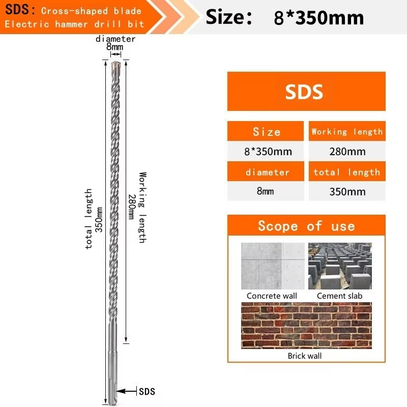 Concrete SDS plus Bit Cross Cutter Head Double Auger Hammer 110 160 210 350 500Mm Wall Brick Block Electric Hammer Masonry Bit