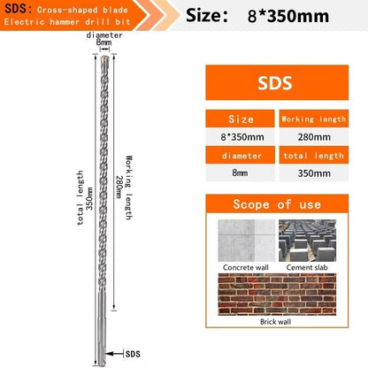 Concrete SDS plus Bit Cross Cutter Head Double Auger Hammer 110 160 210 350 500Mm Wall Brick Block Electric Hammer Masonry Bit