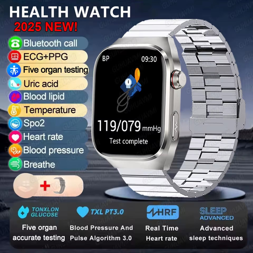 2025New Micro Physical Examination Smart Watch for Men Uric Acid Body Fat Five Organ Health Watches Bluetooth Call Smartbracelet