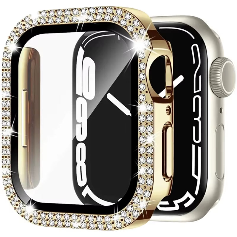 Glass+Diamond Cover for Apple Watch Case 46Mm 40Mm 44Mm 41Mm 42Mm 45Mm Bling Bumper Protector Iwatch Series 10 9 Se 5 6 7 8 Case