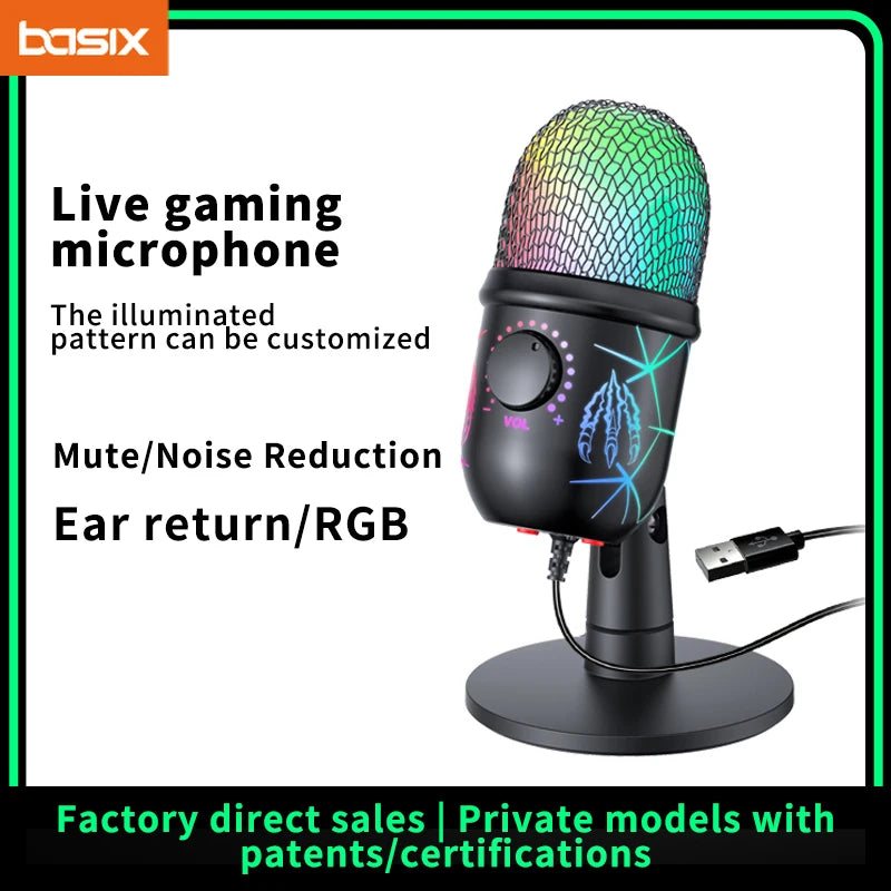 USB Microphone Play Gaming Mic for PC Mac PS4/5 Podcast Microphone with RGB Mute Monitor Noise Reduction for Recording Streaming