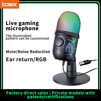 USB Microphone Play Gaming Mic for PC Mac PS4/5 Podcast Microphone with RGB Mute Monitor Noise Reduction for Recording Streaming